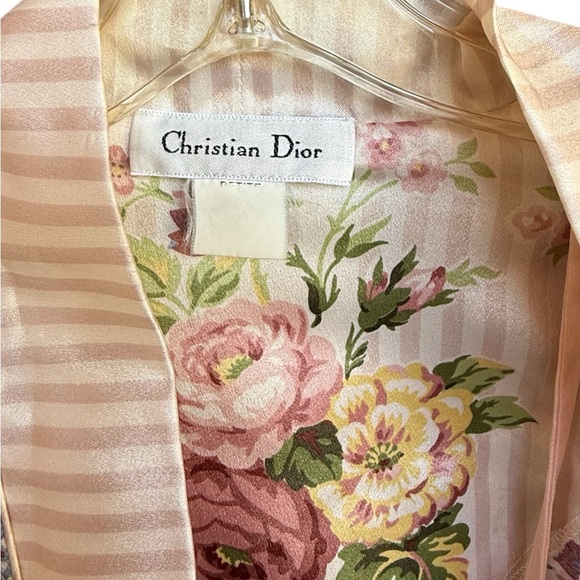 Vintage Christian Dior striped silk Floral robe and nightgown - Picture 7 of 9